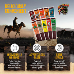 Buffalo Bob's Exotic Jerky Alligator with Beef Cajun flavor close-up.