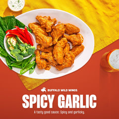 Buffalo Wild Wings Spicy Garlic Buffalo Sauce glaze adds glossy heat on surfaces.