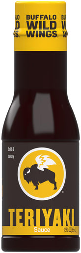Buffalo Wild Wings Teriyaki bottle pouring glaze for wings and more.