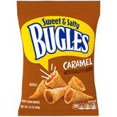 Bugles Caramel Snacks seven-pack packaging for convenient snacking.