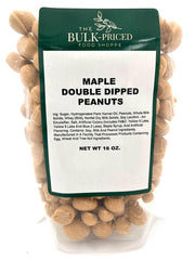 The Bulk-Priced Food Shoppe maple double dipped peanuts in a resealable bag for easy snacking.