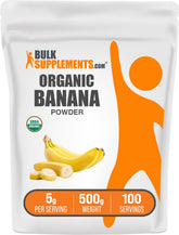 BulkSupplements Organic Banana Powder bottle closeup for gluten-free smoothie nutrition.