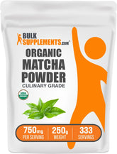 BulkSupplements Organic Matcha Powder shown ready for latte and culinary use.