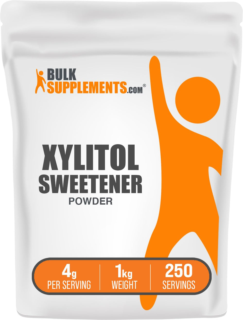 BulkSupplements Xylitol powder jar close-up, smooth sweetness for drinks and recipes