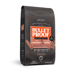 Bulletproof Cinnamon & Vanilla ground coffee bag front view highlighting brand