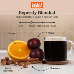 Bulletproof decaf ground coffee bag close-up showing aroma and grind quality.