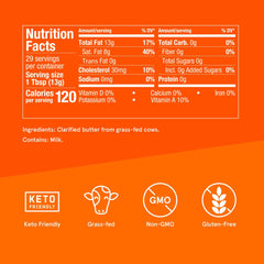 Bulletproof Grass Fed Ghee jar back view showing nutrition and batch details