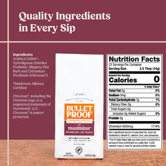 Bulletproof Maximizer coffee brew in a steaming mug promoting a balanced energy boost