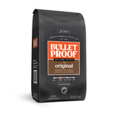 Bulletproof Original Medium Roast ground coffee packaging highlighting sustainable sourcing and quality.