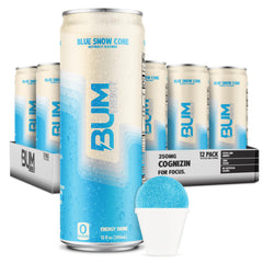 BUM Energy blue snow cone can with sugar-free energy for focus