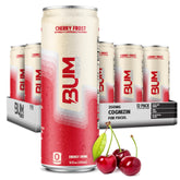 BUM Energy Cherry Frost can close-up highlighting sugar-free formula for clean energy