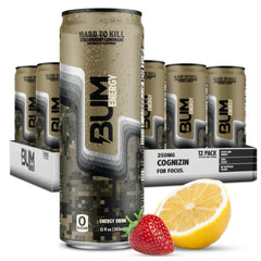 Bum Energy Strawberry Lemonade can for a refreshing energy boost during workouts.