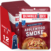 Bumble Bee Applewood Smoke Tuna Pouch on a plate, high-protein seafood for lunch.