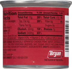 BRYAN Vienna Sausage pull-top can opened for easy snacking.
