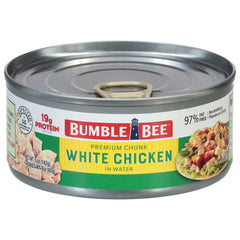Bumble Bee premium white chicken breast with rib meat in water, ready-to-use for quick meals.