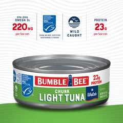 Bumble Bee tuna flakes closeup emphasizing light texture for salads.