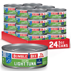 Bumble Bee Chunk Light Tuna in Water can with flaky texture, high-protein option for quick meals.