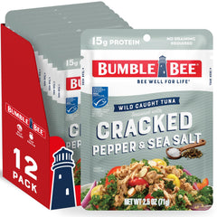 Bumble Bee cracked pepper sea salt tuna pouch for a quick protein snack.