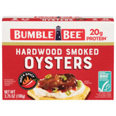 Bumble Bee Hot Spicy Smoked Oysters tin front, ready-to-serve protein.