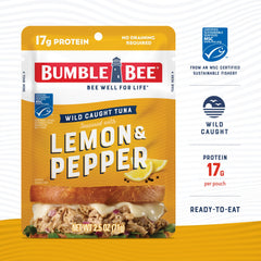 Bumble Bee Lemon Pepper Tuna packs stacked for pantry access.