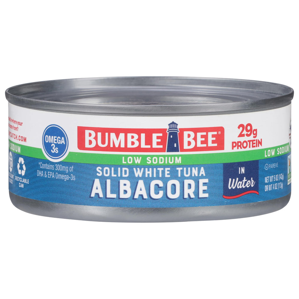 Bumble Bee low sodium albacore tuna in water can for quick, protein-rich meals