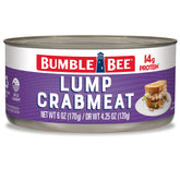 Bumble Bee Lump Crab Meat closeup showing tender body meat for quick protein-packed lunches.