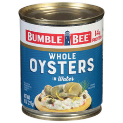 Bumble Bee Premium Select Whole Oysters in an 8 oz can, ready for a protein-packed snack.