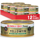 Bumble Bee Prime Tonno in olive oil can seen up close, premium tuna for quick meals.