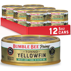 Bumble Bee Prime Tonno in olive oil can seen up close, premium tuna for quick meals.