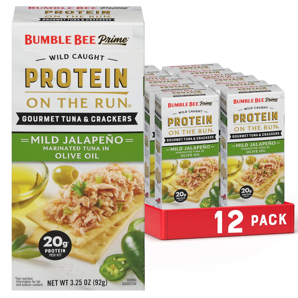 Bumble Bee Prime Tuna Snack Kit: tuna can and crackers ready for a protein-packed on-the-go bite.