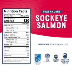 Bumble Bee salmon label close-up; high protein pantry staple for quick lunches.