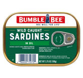 Bumble Bee sardines in oil tin label shows wild-caught quality and clean ingredients