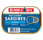 Bumble Bee sardines in water tin, protein-packed snack ready for quick meals.