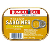 Bumble Bee Sardines in Mustard Sauce tin front; protein-packed pantry staple.