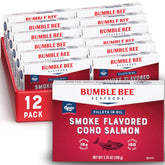 Bumble Bee smoke-flavored Red Coho salmon fillets in oil can, ready-to-serve protein.