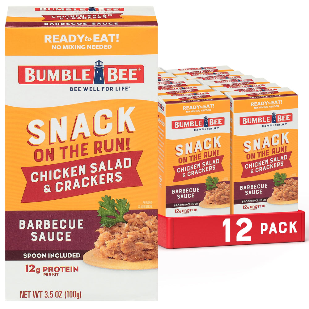 Bumble Bee Snack on the Run BBQ Chicken Salad can with crackers for quick protein on the go.