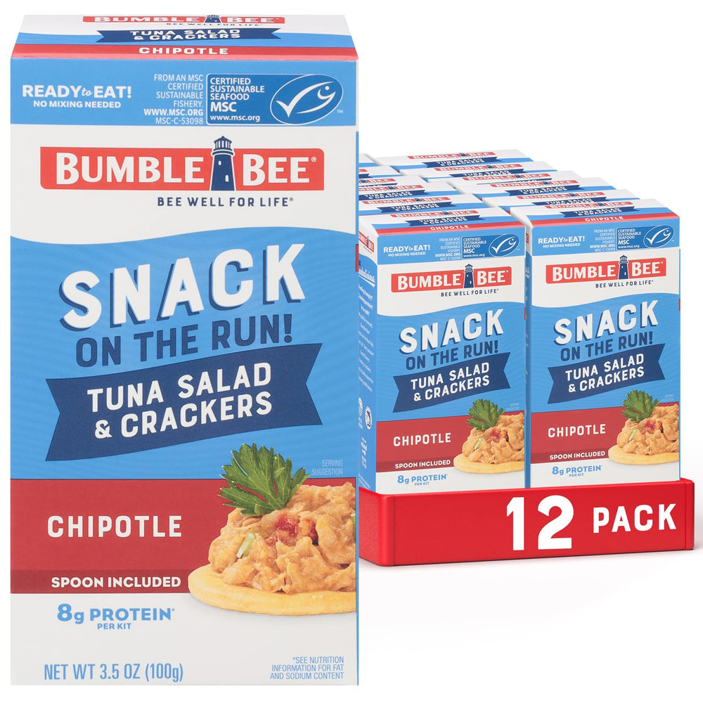 Bumble Bee Snack on the Run chipotle tuna salad with crackers box ready-to-eat convenience.