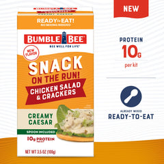 Bumble Bee Snack On The Run creamy Caesar chicken salad closeup, showcasing smooth texture and flavor.