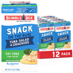 Bumble Bee Snack On The Run fat-free tuna salad with crackers kit box, portable lunch option.