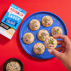 Six crackers and tuna salad in the Snack On The Run kit