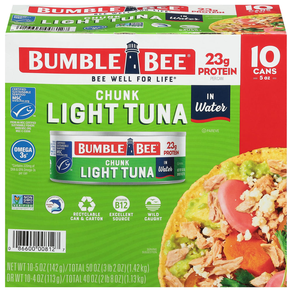 Bumble Bee Chunk Light Tuna in Water can, front view, lean protein for quick meals