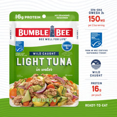 Bumble Bee tuna water pouch used as a salad top for extra protein.