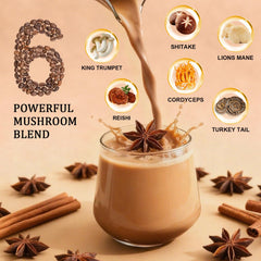 Bunkell Mushroom Chai mushrooms close-up highlighting Lion's Mane and Reishi