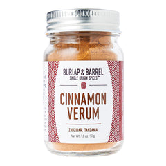 Burlap & Barrel Cinnamon Verum ground powder in a glass jar for versatile cooking