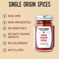 Burlap and Barrel DOP label highlights authentic single-origin paprika