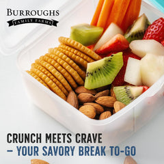 Burroughs Family Farms almonds close-up, rich roasted aroma and texture.