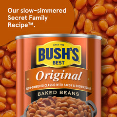 Bush's Best Original Baked Beans ingredients close-up with navy beans and brown sugar.