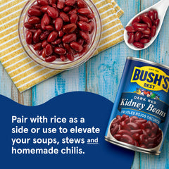 BUSH'S BEST kidney beans nutrition panel, 8 g protein per serving.