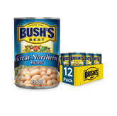 Bush's Best Great Northern Beans can label showing product branding and packaging