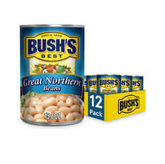 Bush's Best Great Northern Beans can label showing product branding and packaging